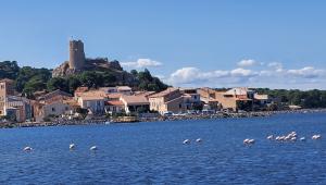Gruissan-Village mit Burg vor Étang
